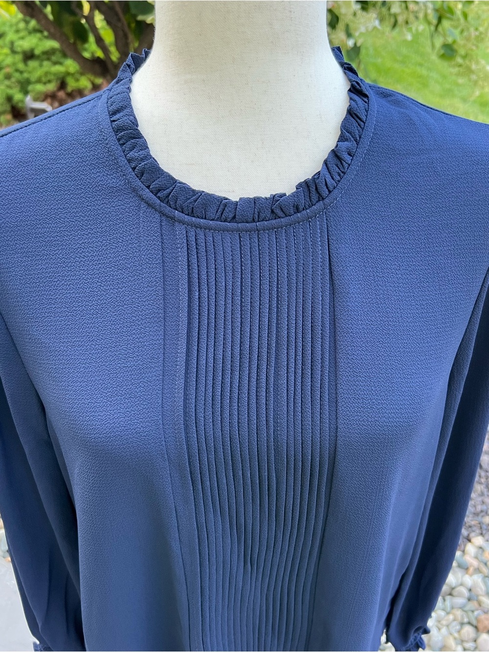 CeCe Dark Navy Pintuck Ruffle-Neck Long Sleeve Blouse - Picture 2 of 14